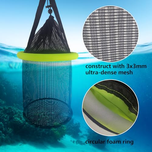 Aventik Floating Fish Basket Mesh Net Cage for Live Bait Storage Fish Raising Kayak Fishing Accessories 15.7in/40cm Height - size: 5 GAL-9.8*9.8*15.8inch