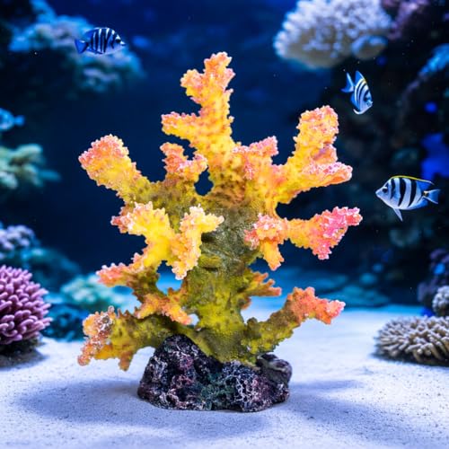 Polyresin Coral Ornament for Fish Tank Decorations,Aquarium Landscape Decor - Safe for Saltwater & Freshwater,Green&Yellow - color: Green&yellow