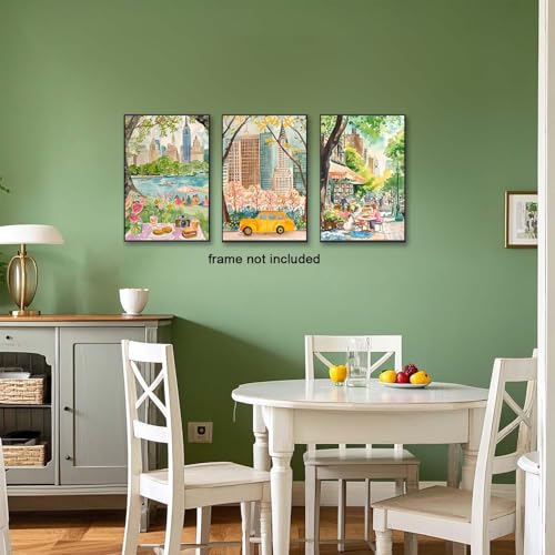 XLARTMY New York City Poster Travel Wall Art Canvas Watercolor NYC Central Park Landmarks Artwork Decor Painting Prints Pictures Set of 3 for Bedroom Living Room Bathroom Office 16x24in Unframed - color: Watercolor City, size: 16x24in Poster
