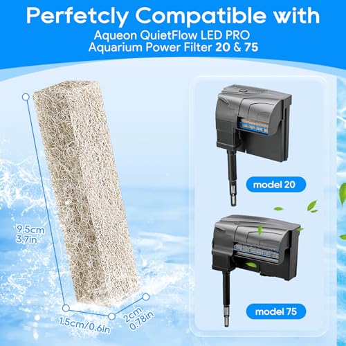 12PCS Ammonia Reducer Filter Pads Compatible with Aqueon Quietflow 20 & 75, Sponge Replacement Filter Cartridges for Aqueon Quietflow LED PRO Aquarium Fish Tank Power Filter