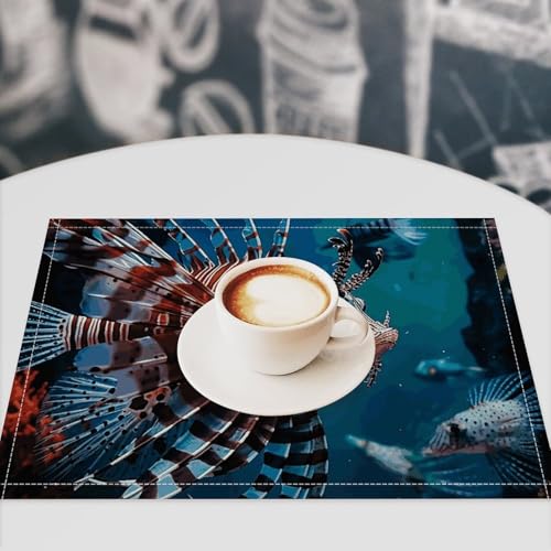 Placemats Set of 4 Washable Heat Resistant Place Mats Fish in Fish Tank Dining Table Mats Wipeable Placemat for Kitchen Dining Table Decoration Indoor Outdoor - size: 1PCS