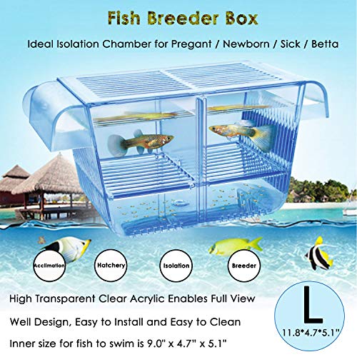 Fish Breeder Box Fish Hatchery Floating Fish Breeding Box with Removable Grating Perfect Fish Tank Divider for Agreesive Injured Pregnant Fishes - size: L