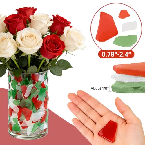 Sukh 15 OZ Frosted Sea Glass - Sea Glass Vase Fillers for Crafts Beach Glass Large Beach Pieces vase fillers for Home Decor Aquarium DIY Crafts (Red & Clear & Green Mix) - color: Red & Clear & Green Mix