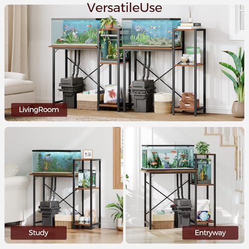 MAHANCRIS 20 Gallon and 5-10 Gallon Fish Tank Stand Bundle, Heavy Duty Aquarium Stand with Storage Shelves, Metal Frame Turtle Reptile Terrarium Stand, for Home Office, FTHR2001-FTHR5201