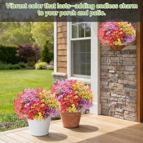 Artificial Flowers Fake Plants for Outdoors Spring Decoration, 13Bundles Silk Realistic UV Resistant Faux Flowers for Outside Planter Porch Yard Patio Garden Home Indoor, Mix - color: Mixed2, size: Artificial Flowers(13 Pcs)