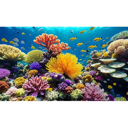 Underwater World Aquarium Background Deep Ocean Sea Marine Life Terrarium Backdrop Various Corals and Tropical Fish Aquarium Backdrop Blue Undersea Sunbeams Fish Tank Background Decors 24x12in - color: Coral Blue, size: 24(W)x12(H)in