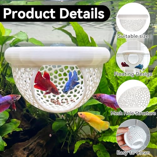 Floating Betta Shrimp Cave, Multi-Functional Aquarium Hammock for Hiding Feeding, Floating Betta Fish Skins with Feeding Ring, Tank Resting Spot for Small Fish Betta Shrimp (White) - color: White, size: Small