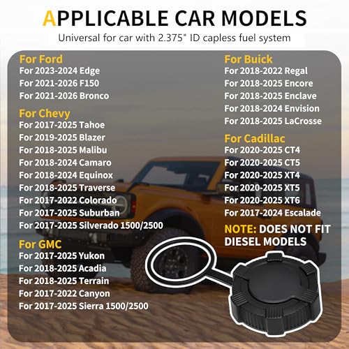 2.375" ID Capless Gas Cap Cover w/Anti-loss Tether, Car Fuel Tank Filler Cap Replacement for Chevy GMC Buick Cadillac Ford Accessories, Dust Water Dirt Protection Cover, 1PC Silicone Flag Black - color: All Black, size: With 2.375" ID Capless Fuel Tank