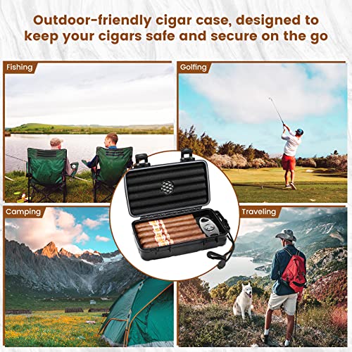 Flauno Travel Cigar Humidor Case - Portable Cigar Box with Humidifier Disc & Cigar Cutter | Waterproof | Airtight | Durable (Holds up to 10 Cigars) - size: Holds up to 10 Cigars