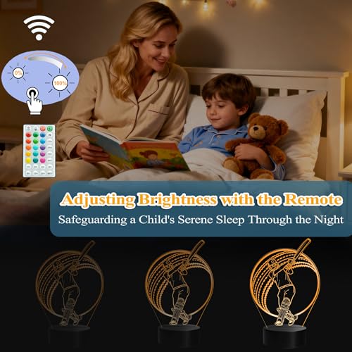 Cricket Gifts, Cricket Sport 3D Illusion Night Light with Remote Control, 16 RGB Colors, 4 Flashing Modes and Timer, Cricket Ball Stuff, Supplies and Accessories for Holiday Birthday Christmas - color: Color 4