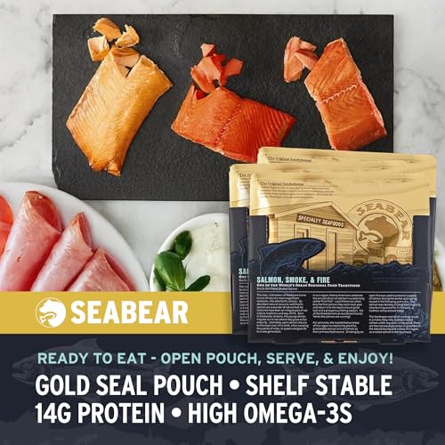 SeaBear Smoked Salmon Trio 18oz (3 x 6oz) Fillets Gift Box – Wild Alaska Sockeye, Wild Pink & Coho Fillets, Shelf Stable, Ready to Eat, 18 Ounce (3 x 6 Ounce) Filets - size: 18 Ounce (Pack of 1)