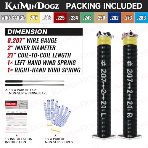 Pair of 2" Garage Door Torsion Springs Set with Non-Slip Winding Bars & Gloves, High Quality Precision Electrophoresis Black Coated, for Replacement & Installation, MIN 16,000 Cycles (0.207x2''x21'') - size: 0.207X2"X21"