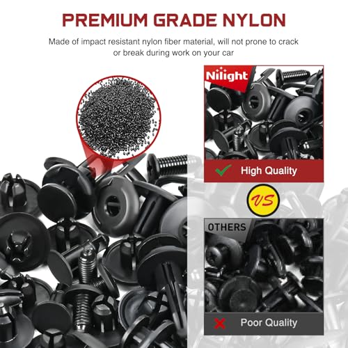 Nilight 855Pcs Car Push Retainer Clips Auto Fasteners Kit Included 16 Sizes Nylon Bumper Fender Rivets Door Trim Panel Clips with 5 Fasteners Remover 10 Cable Ties for Toyota GM Ford Honda Chevy - color: 855Pcs