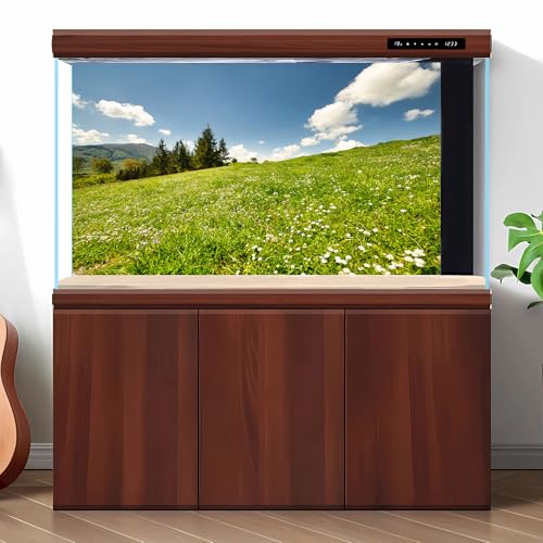 Mountain Pine Trees Aquarium Background Clear Blue Sky Green Meadow Fish Tank Background Fantastic Natural Landscape Terrarium Backgrounds Spring Flowers Green Grass Reptile Tank Backgrounds 48x24in - color: Light Green, size: 48(W)x24(H)inches/ 120(W)*60