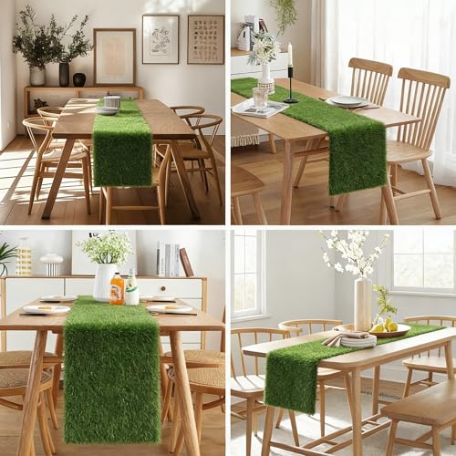 Artificial Grass Table Runner Indoor Outdoor 12x36 Inch,Realistic Fake Grass Rug with Drainage Holes,Fake Turf Mat Grass Rug for Golf Themed Party,Wedding Party, Birthday, Home Decor,Green - size: 12X36 Inches