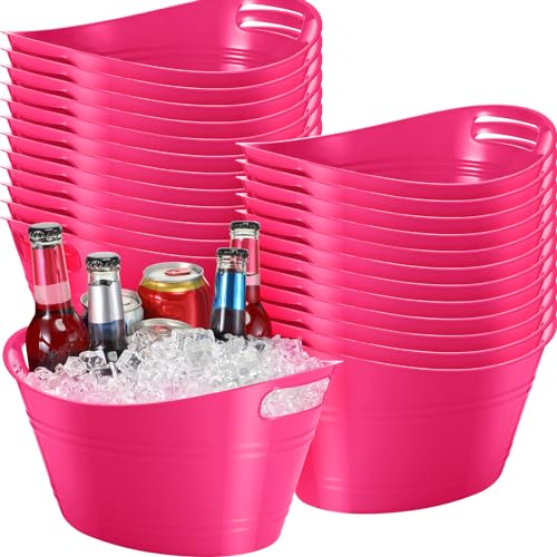 Norme 24 Pcs Oval Storage Tub with Handles, 4.5l Plastic Ice Buckets Bulk for Wine Beer Champagne Drink Cooler Beverage Storage Tub for Parties BBQ Weddings Party Outdoor Celebration(Rose Red) - color: Rose Red