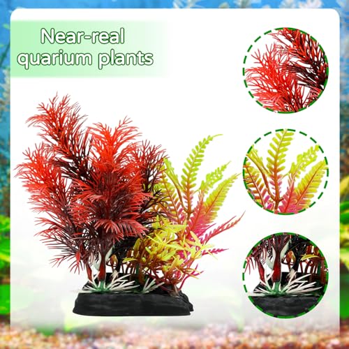 QUOZUO Aquarium Decorations Plants with Resin Coral, 12 pcs Fish Tank Accessories, Fish Tank Decorations Small Plants Plastic, Aquarium Decor Artificial Plant