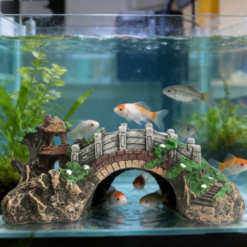 Pavilion Tree Fish Tank Decoration Aquarium Ornament Poly Resin Bridge, 7 x 3.3 x 2.5 Inches Wonderful for The Underwater Environment, Aquariums, Fish Tank, Gardens (Wood Color) - color: Brown, size: Small