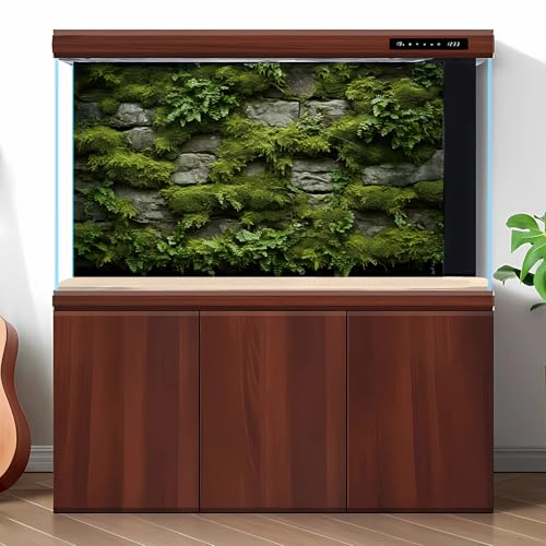 Rock Wall Aquarium Background Inner Wall Adorned with Lush Green Moss Fish Tank Background Stone Rock Wall Reptile Tank Background Moss with Stone Wall Reptile Habitat Terrarium Background 24x12in - color: Brown_Green, size: 24(W)x12(H)inches/ 60(W)*30cm(