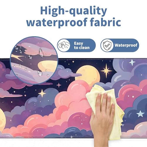 Cute Mouse Pad Kawaii Large Desk Mat Extended Keyboard Mouse Pad Pink Purple Cloud Mousepad with Non-Slip Base and Stitched Edge Gaming Mouse Mat Desk Pad 31.5 x 11.8 Mouse Pads for Desk Home Office - color: Colorful Clouds