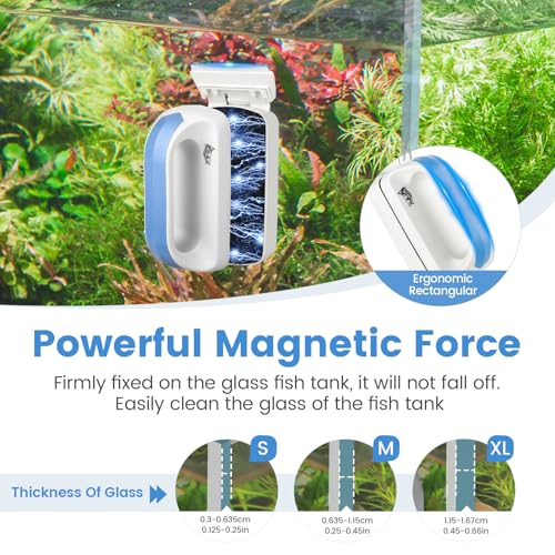 AQQA Aquarium Magetic Glass Cleaner Brush with 2 Detachable Scrapers Floating Fish Tank Cleaning Tools Algae Scraper for 0.25-0.45 inch Thick Glass/Acrylic Tanks (Medium) - size: Medium