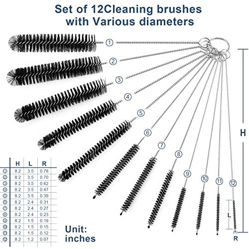 Straw Cleaner Brushes Sets, 12 Pieces 8.2 Inch Botthle Cleaning Brush and Nylon Tube Brush Brush Kit for Sippy Cup, Tumbler, Water Bottle, Drinking Straw (Black) - color: 8.2 Inch Black Cleaning Brushes