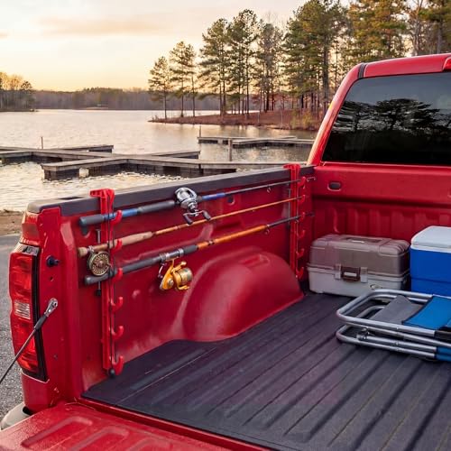 2 Sets Truck Bed Fishing Rod Holder, Holds 4 Rods, Fits 2.36" Thick Rails, Easy Install Kayak & Fly Rod Storage Rack - color: Red, style: 6 Holes