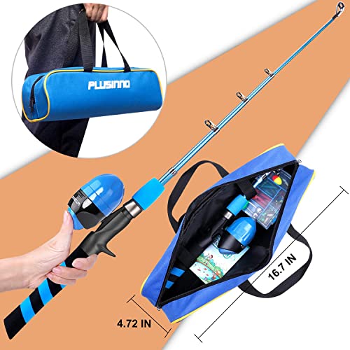 PLUSINNO Kids Fishing Pole, Portable Telescopic Fishing Rod and Reel Combo Kit - with Spincast Fishing Reel Tackle Box for Boys, Girls, Youth - color: BLUE, size: 5.91 ft