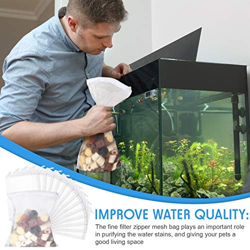 Geiserailie 15 Pcs Aquarium Filter Media Bags 150 Micrometer Fine Filter Bags Mesh Reusable with Zipper for Activated Carbon Resins (5.5 x 7.9 Inch) - size: 5.5 x 7.9 Inch