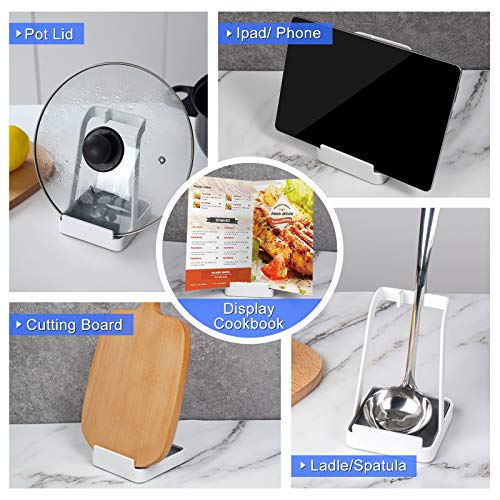 NiHome Versatile Pot Lid Ladle Holder Multipurpose Spatula Pad Book Cutting Board Spoon Rest Kitchen Utensils Drip Tray Washable Durable Stable Tack-Free Installation (White) - color: Medium White, size: no diatomite