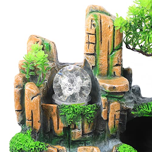 Tabletop Fountain, Indoor Relaxation Desktop Fountain Waterfall,with Rockery,Aquariums,Plant,Atomizing Humidifier, Zen Meditation Rockery Crafts Indoor Waterfall Bonsai Home Decor Office Bedroom (A)