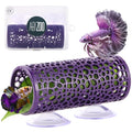 Abizoo Betta Cave - Purple Fish Tunnel with Holes for Small Fish & Shrimp Habitat, Betta Toys Shelter Hideaway, Moss Aquarium Ornament - color: Purple