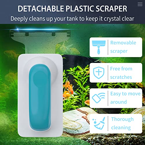 Pawfly Aquarium Strong Magnetic Brush 3 Inch Stain Cleaner with Detachable Stainless Steel Scraper and Non-Slip Handle Floating Cleaning Scrubber Tool for Glass Fish Tank (Not for Acrylic Tank) - size: Small