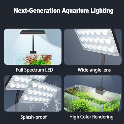 Full Spectrum 10W Fish Tank Light Enhanced Edition LED Aquarium Light with Lens, 3 Adjustable Modes(Suitable for 7-16 Inch Tanks)