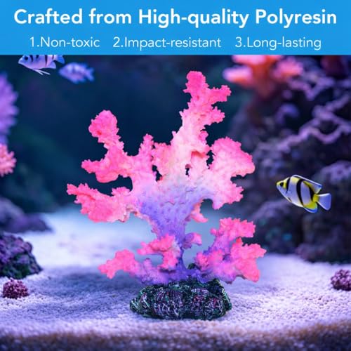 Polyresin Coral Ornament for Fish Tank Decorations,Aquarium Landscape Decor - Safe for Saltwater & Freshwater,Purple&Pink - color: Purple&pink