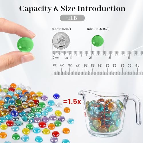 DomeStar 1LB Decorative Flat Marbles, Mixed Colors Glass Pebbles Beads for Vases Fillers Aquarium Fish Tank Rocks DIY Crafts Table Scatter Decor - color: Mixed Color