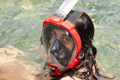 OCEAN REEF - Aria QR + Quick Release Snorkeling Mask - Full Face Snorkeling Mask - 180 Degree Underwater Vision - 8 Colours and 4 Sizes - color: Red, size: Small-Medium
