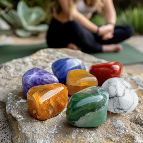Polished 7 Pcs Chakra Healing Stone Rocks Set – 0.8" Natural Tumbled Gemstones, Large Palm-Sized Pocket Stones, Crystal Collection for Reiki, Meditation, Crafts and Home Decor - color: 7-chakra-stones, size: 0.8"