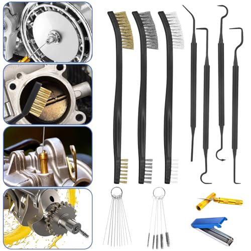 11Pcs Carburetor Cleaning Tool, Carb Jet Cleaning Kit & Welding Tip Cleaner with Stainless Steel Needles, Brushes & Hooks for Motorcycle ATV Chainsaw & Welder Professional - color: E-Style-11PCS