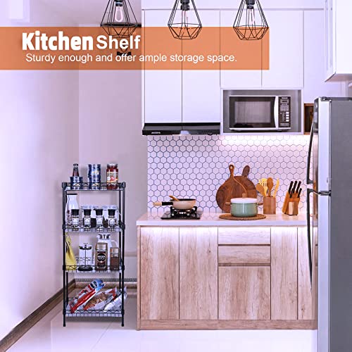 Storage Shelves, 4-Tier Wire Shelving Unit with Baskets Storage Rack Corner Shelf Shelving Adjustable Storage Shelf, 11.8" D x 15.7" W x 47" H, Black - size: 4-Black Net basket rack