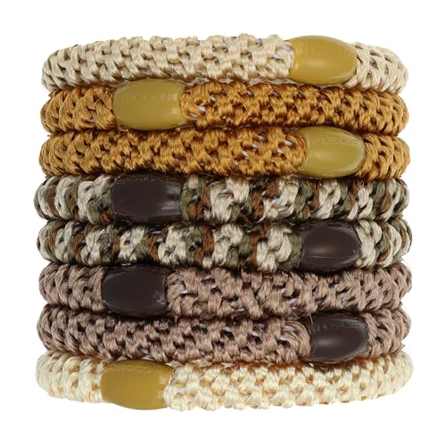 L. Erickson Beige and Brown Hair Ties for Thick Hair, Grab & Go Ponytail Holders, 8 Pack, Oatmeal, Thick No-Crease Bands with Strong Hold, Damage-Free Design, Warm Neutral Blend - color: Oatmeal