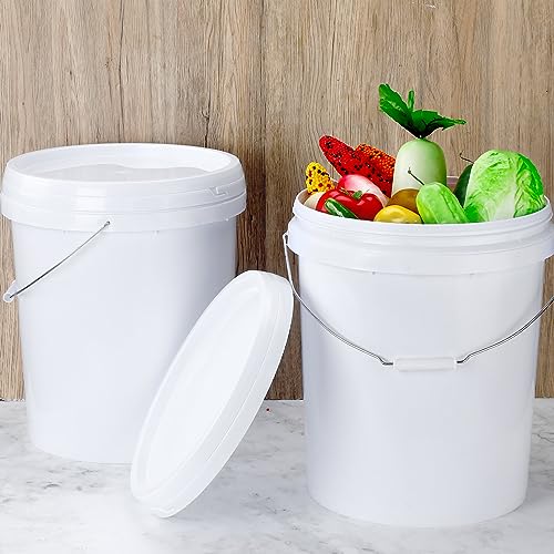 Gerrii 10 Pack White Plastic Bucket with Handle and Lid Food Storage Bucket Containers All Purpose Pail for Multipurpose Paint Water Art Crafts Projects Garage Organization (White,3.5 Gallon) - color: White, size: 3.5 Gallon