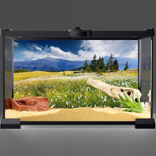 AWERT 72x16 inches Reptile Habitat Background Blue Sky White Clouds Mountains Forests Grasslands White Floral Nature Art Terrarium Background - size: 72x16in/180x40cm