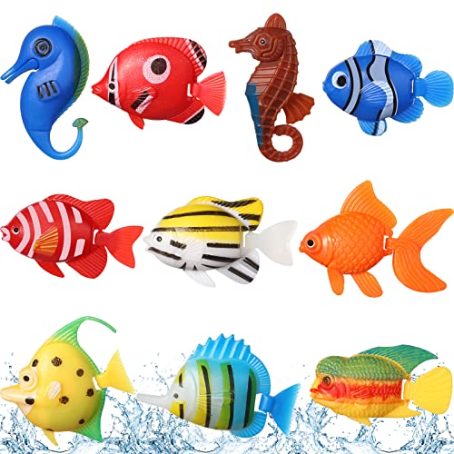 Aoriher 10 Pcs Artificial Fishes Floating Decorations for Aquarium Tank Colourful Plastic Tropical Fish Seahorse for Bubble Lamp Aquarium