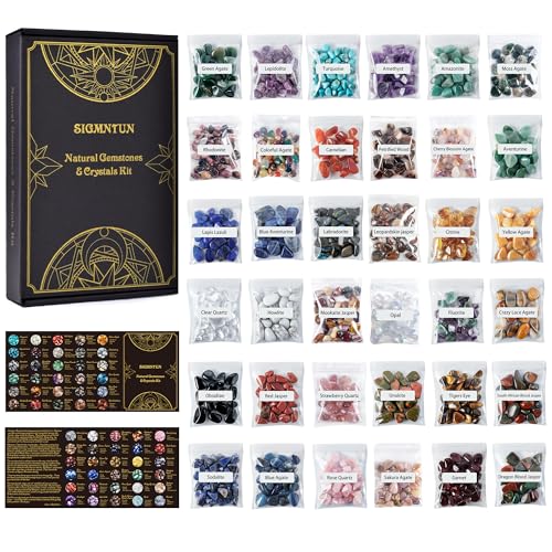 Polished Healing Crystal Chips Stones Set, 36 Different Natural Gemstone Types, 2.5 lbs 0.3" Tumbled Decorative Rocks Collection for Chakra, Meditation, Reiki, Crafts - color: Mixed Crystals - 36 Types, size: 0.3"