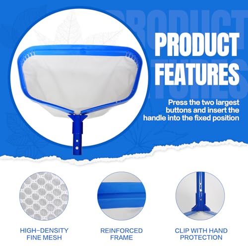 joyhalo Pool Skimmer Net with Pole, 2.5FT-10FT Adjustable Aluminum Pole & Fine Mesh Pool Net,Larger Capacity Skimmer Leaf nets for Cleaning Leaves, Debris - color: White