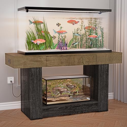 55–75/90 Gallon Aquarium Stand, Heavy Duty Fish Tank Stand for Turtle,Reptile&Amphibians,MDF Board Tabletop with Drawer&Power Outlet,Reinforced Metal Frame,Black/Brown Wood - color: Black Brown