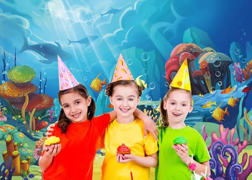 CHAIYA Under The Sea Backdrop Ocean Little Mermaid Backdrop Background for Under The Sea Theme Baby Shower Photo Booth Banner Party Cake Table Decoration 10x8ft - size: 10′x8′