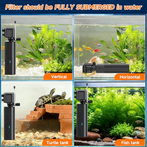 Aquarium Filter with UV, 450GPH for 40-150 Gallon Tanks, Submersible with Timer for Crystal Clear Water in Aquarium, Pond, Turtle Tank（25W ）