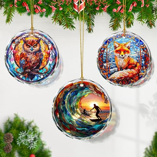 Surfing Stained Glass Ornament, Christmas Tree Decor, Surfing Ornaments for Christmas Tree, Holiday Presents, Gift Exchange - color: Surfing
